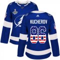 Cheap Adidas Lightning #86 Nikita Kucherov Blue Home Authentic USA Flag Women's 2020 Stanley Cup Champions Stitched NHL Jersey