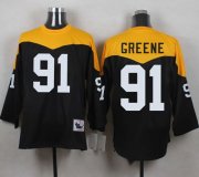 Wholesale Cheap Mitchell And Ness 1967 Steelers #91 Kevin Greene Black/Yelllow Throwback Men's Stitched NFL Jersey