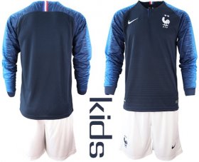 Wholesale Cheap France Blank Home Long Sleeves Kid Soccer Country Jersey