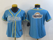 Wholesale Cheap Women's Los Angeles Chargers Light Blue Team Big Logo With Patch Cool Base Stitched Baseball Jersey