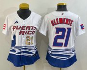 Cheap Women's Puerto Rico Baseball #21 Roberto Clemente Number 2023 White World Classic Stitched Jersey