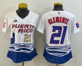 Cheap Women\'s Puerto Rico Baseball #21 Roberto Clemente Number 2023 White World Classic Stitched Jersey