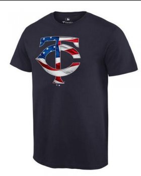 Wholesale Cheap Men\'s Minnesota Twins USA Flag Fashion T-Shirt Navy Blue