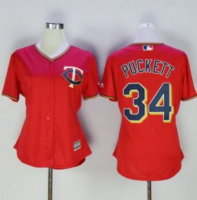 Wholesale Cheap Twins #34 Kirby Puckett Red Women\'s Alternate Stitched MLB Jersey
