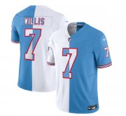 Wholesale Cheap Men's Tennessee Titans #7 Malik Willis White Blue 2023 F.U.S.E. Split Vapor Limited Throwback Football Stitched Jersey