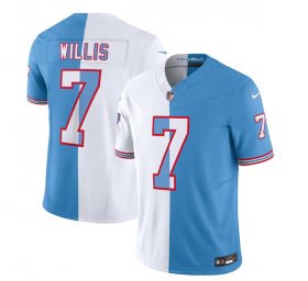 Wholesale Cheap Men\'s Tennessee Titans #7 Malik Willis White Blue 2023 F.U.S.E. Split Vapor Limited Throwback Football Stitched Jersey