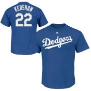 Wholesale Cheap Los Angeles Dodgers #22 Clayton Kershaw Majestic Official Name and Number T-Shirt Royal