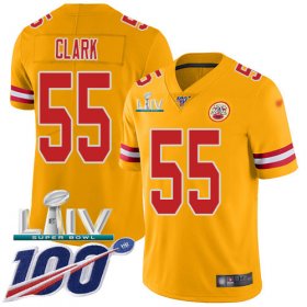 Wholesale Cheap Nike Chiefs #55 Frank Clark Gold Super Bowl LIV 2020 Men\'s Stitched NFL Limited Inverted Legend 100th Season Jersey