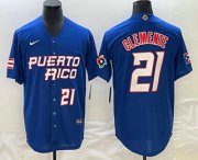 Cheap Men's Puerto Rico Baseball #21 Roberto Clemente Number 2023 Blue World Classic Stitched Jerseys
