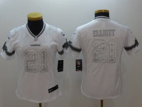 Wholesale Cheap Nike Cowboys #21 Ezekiel Elliott White Women\'s Stitched NFL Limited Platinum Jersey
