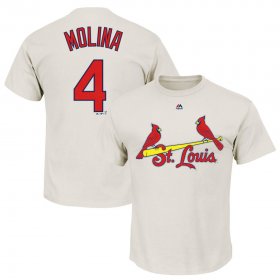 Wholesale Cheap St. Louis Cardinals #4 Yadier Molina Majestic Official Name and Number T-Shirt White