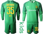 Wholesale Cheap Dortmund #35 Hitz Green Goalkeeper Long Sleeves Kid Soccer Club Jersey