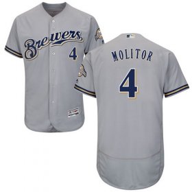 Wholesale Cheap Brewers #4 Paul Molitor Grey Flexbase Authentic Collection Stitched MLB Jersey