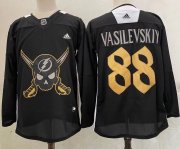 Wholesale Cheap Men's Tampa Bay Lightning #88 Andrei Vasilevskiy Black Pirate Themed Warmup Authentic Jersey