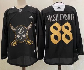 Wholesale Cheap Men\'s Tampa Bay Lightning #88 Andrei Vasilevskiy Black Pirate Themed Warmup Authentic Jersey
