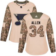 Wholesale Cheap Adidas Blues #34 Jake Allen Camo Authentic 2017 Veterans Day Women's Stitched NHL Jersey