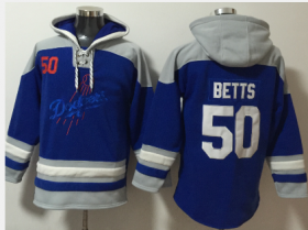 Wholesale Cheap Men\'s Los Angeles Dodgers #50 Mookie Betts Blue Ageless Must Have Lace Up Pullover Hoodie
