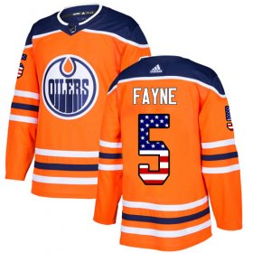 Wholesale Cheap Adidas Oilers #5 Mark Fayne Orange Home Authentic USA Flag Stitched NHL Jersey