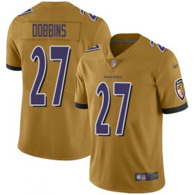 Wholesale Cheap Nike Ravens #27 J.K. Dobbins Gold Men\'s Stitched NFL Limited Inverted Legend Jersey