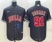 Cheap Mens Chicago Bulls #91 Dennis Rodman Number Black With Patch Cool Base Stitched Baseball Jersey