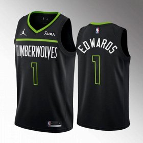Wholesale Cheap Men\'s Minnesota Timberwolves #1 Anthony Edwards Black City Stitched Jersey