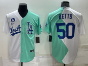 Wholesale Men's Los Angeles Dodgers #50 Mookie Betts White Green Two Tone 2022 Celebrity Softball Game Cool Base Jersey
