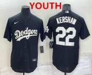 Wholesale Youth Los Angeles Dodgers #22 Clayton Kershaw Black Turn Back The Clock Stitched Cool Base Jersey
