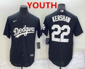 Wholesale Youth Los Angeles Dodgers #22 Clayton Kershaw Black Turn Back The Clock Stitched Cool Base Jersey