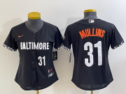 Wholesale Cheap Women's Baltimore Orioles #31 Cedric Mullins Number Black 2023 City Connect Cool Base Stitched Jersey 1