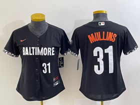 Wholesale Cheap Women\'s Baltimore Orioles #31 Cedric Mullins Number Black 2023 City Connect Cool Base Stitched Jersey 1