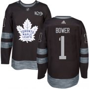 Wholesale Cheap Adidas Maple Leafs #1 Johnny Bower Black 1917-2017 100th Anniversary Stitched NHL Jersey