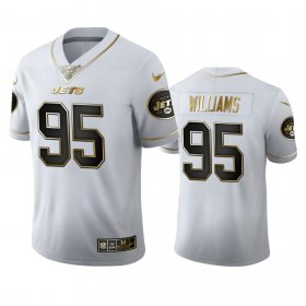 Wholesale Cheap New York Jets #95 Quinnen Williams Men\'s Nike White Golden Edition Vapor Limited NFL 100 Jersey