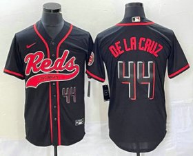 Wholesale Cheap Men\'s Cincinnati Reds #44 Elly De La Cruz Number Black With Patch Cool Base Stitched Baseball Jersey