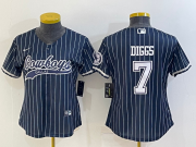 Wholesale Cheap Women's Dallas Cowboys #7 Trevon Diggs Navy Blue Pinstripe With Patch Cool Base Stitched Baseball Jersey