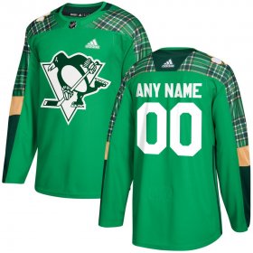 Wholesale Cheap Men\'s Adidas Pittsburgh Penguins Personalized Green St. Patrick\'s Day Custom Practice NHL Jersey