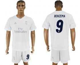 Wholesale Cheap Real Madrid #9 Benzema Marine Environmental Protection Home Soccer Club Jersey