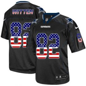 Wholesale Cheap Nike Cowboys #82 Jason Witten Black Men\'s Stitched NFL Elite USA Flag Fashion Jersey