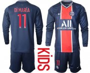 Wholesale Cheap Youth 2020-2021 club Paris St German home long sleeve 11 blue Soccer Jerseys