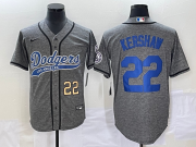 Wholesale Cheap Men's Los Angeles Dodgers #22 Clayton Kershaw Number Grey Gridiron Cool Base Stitched Baseball Jersey