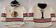 Wholesale Cheap Blackhawks #1 Glenn Hall Cream Heavyweight Pullover Hoodie Stitched NHL Jersey