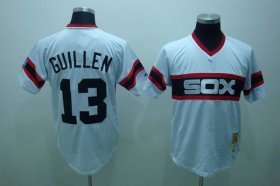Wholesale Cheap Mitchell and Ness White Sox #13 Ozzie Guillen Stitched White Throwback MLB Jersey