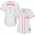 Wholesale Cheap Braves #7 Dansby Swanson White/Pink Fashion Women's Stitched MLB Jersey