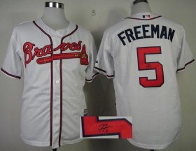Wholesale Cheap Braves #5 Freddie Freeman White Cool Base Autographed Stitched MLB Jersey