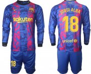 Wholesale Cheap Men 2021-2022 Club Barcelona Second away blue Long Sleeve 18 Soccer Jersey