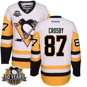 Wholesale Cheap Penguins #87 Sidney Crosby White/Black CCM Throwback 50th Anniversary Stitched NHL Jersey