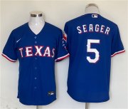 Cheap Men's Texas Rangers #5 Corey Seager Royal With Patch Cool Base Stitched Baseball Jersey