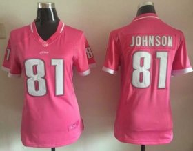 Wholesale Cheap Nike Lions #81 Calvin Johnson Pink Women\'s Stitched NFL Elite Bubble Gum Jersey