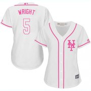 Wholesale Cheap Mets #5 David Wright White/Pink Fashion Women's Stitched MLB Jersey