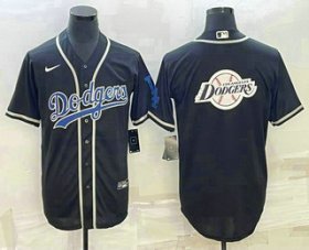 Cheap Men\'s Los Angeles Dodgers Big Logo Black Cool Base Stitched Baseball Jersey1