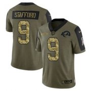 Wholesale Cheap Men's Olive Los Angeles Rams #9 Matthew Stafford 2021 Camo Salute To Service Limited Stitched Jersey